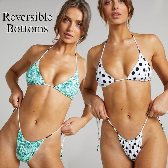 VDM Ziggy Mint Marble Bottoms & Skirt ✦ Reversible Dot ✦ Tie-Side Bikini Coverup - Picture 2 of 10